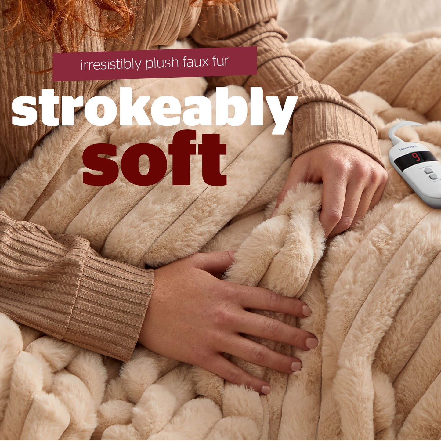 Silentnight Luxury Ribbed Faux Fur Natural Heated Throw