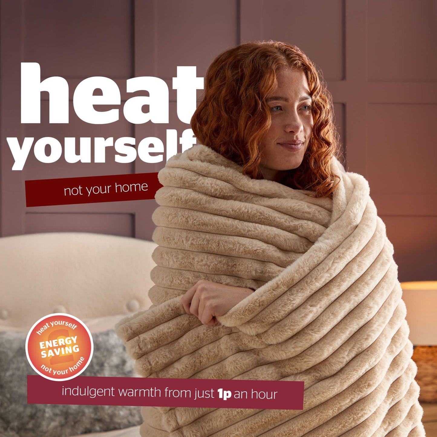 Silentnight Luxury Ribbed Faux Fur Natural Heated Throw
