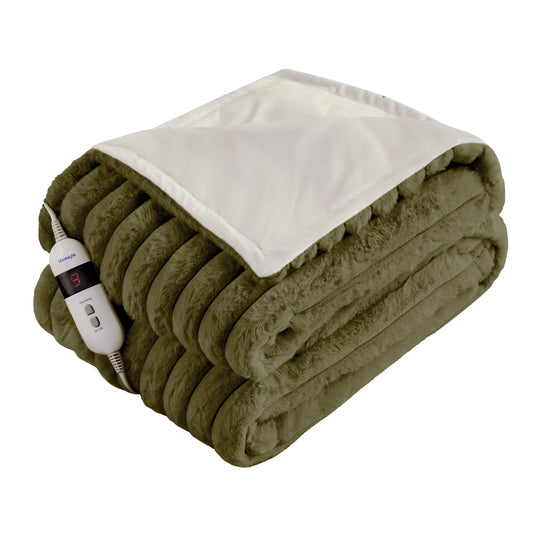 Silentnight Luxury Ribbed Faux Fur Green Heated Throw