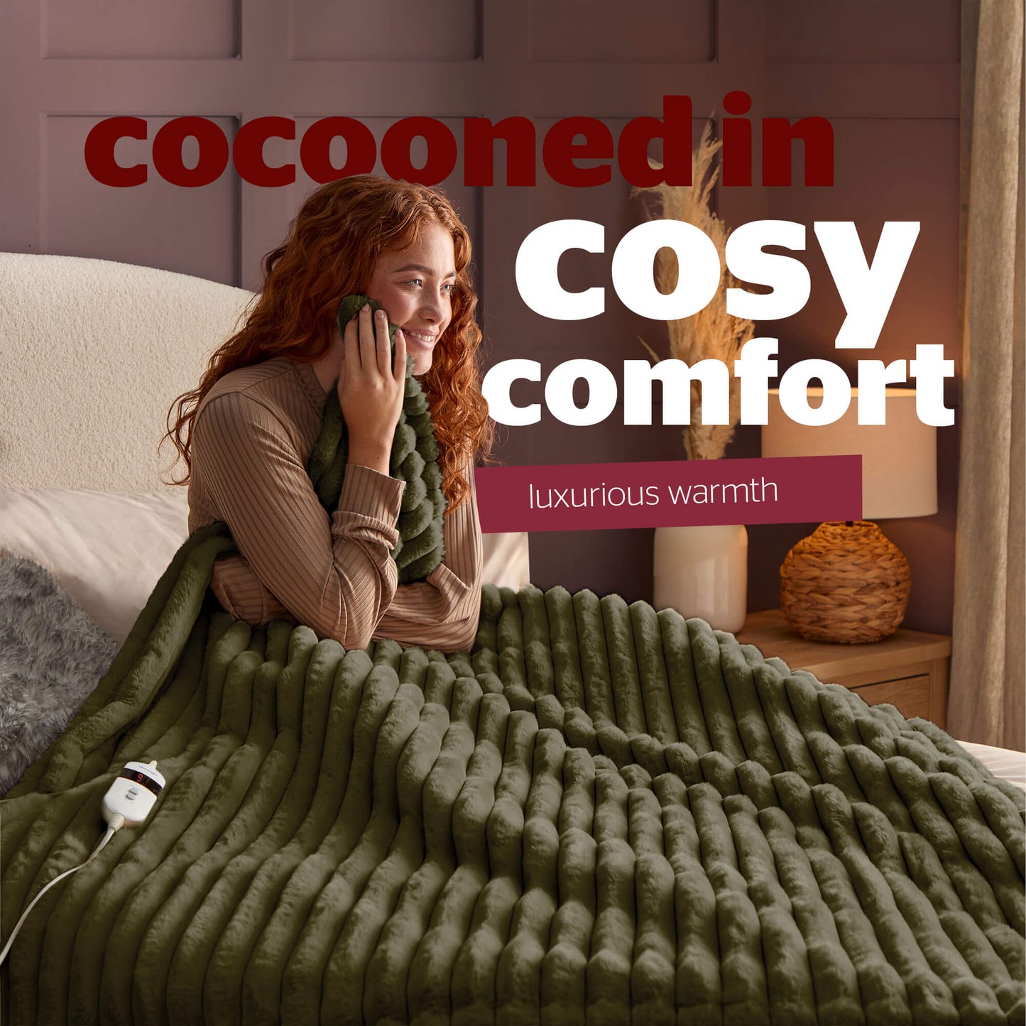 Silentnight Luxury Ribbed Faux Fur Green Heated Throw