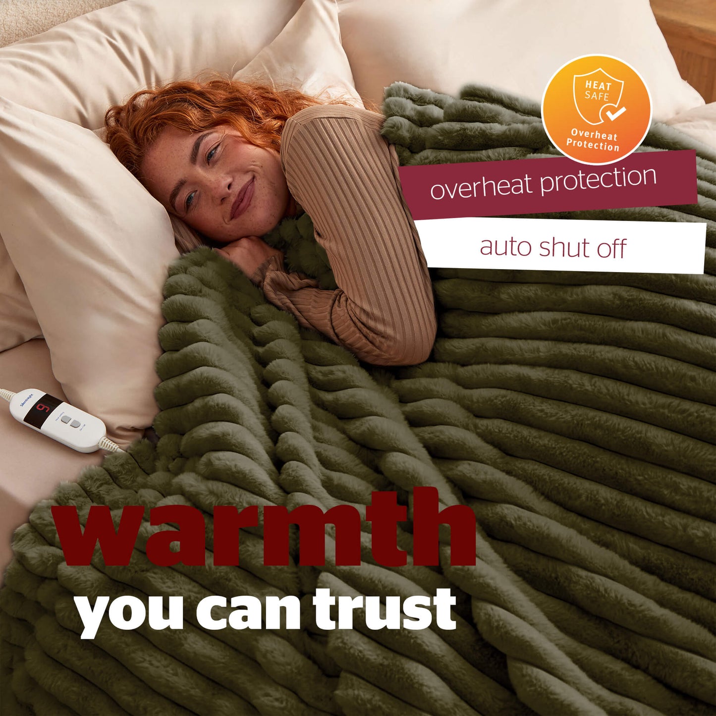 Silentnight Luxury Ribbed Faux Fur Green Heated Throw