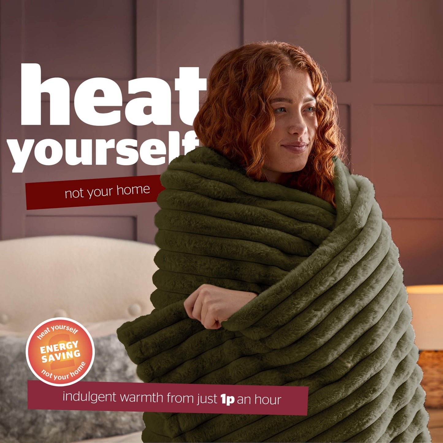 Silentnight Luxury Ribbed Faux Fur Green Heated Throw