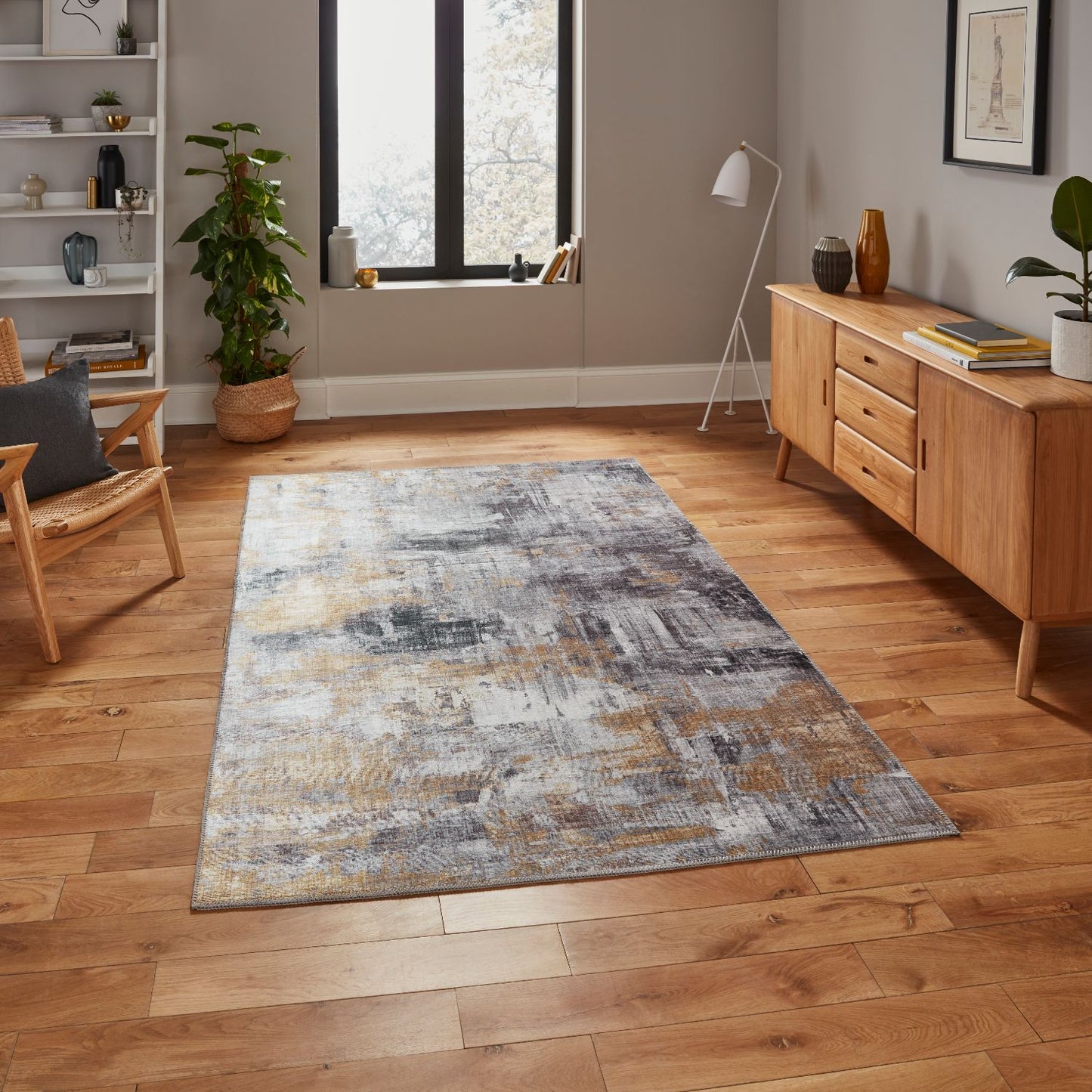 Rio G4719 Grey and Yellow Lightweight Abstract Rug
