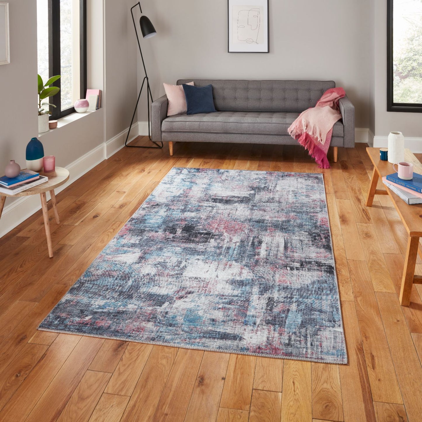 Rio G4719 Pink and Blue Lightweight Abstract Rug