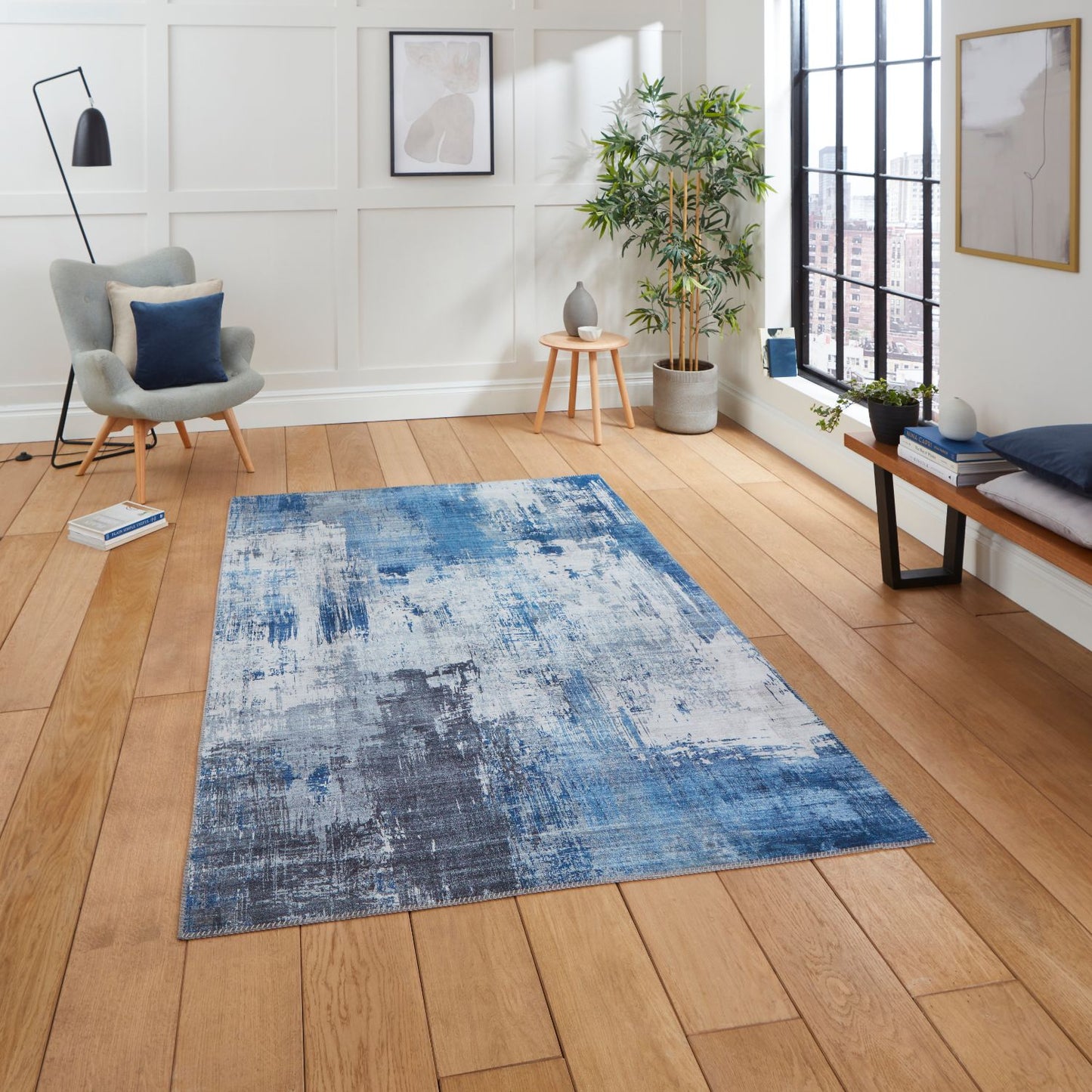 Rio G5536 Grey and Blue Modern Abstract Rug