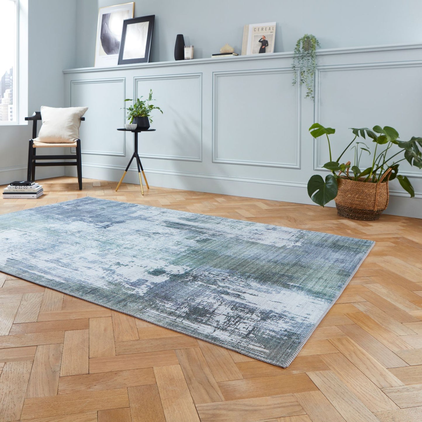 Rio G5536 Grey and Green Modern Abstract Rug