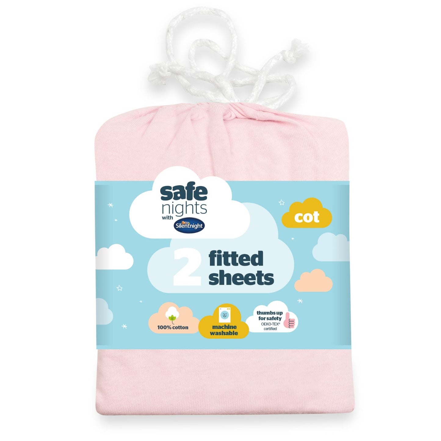 Silentnight Safe Nights Pink 100% Cotton Baby Fitted Sheet (2 Pack)