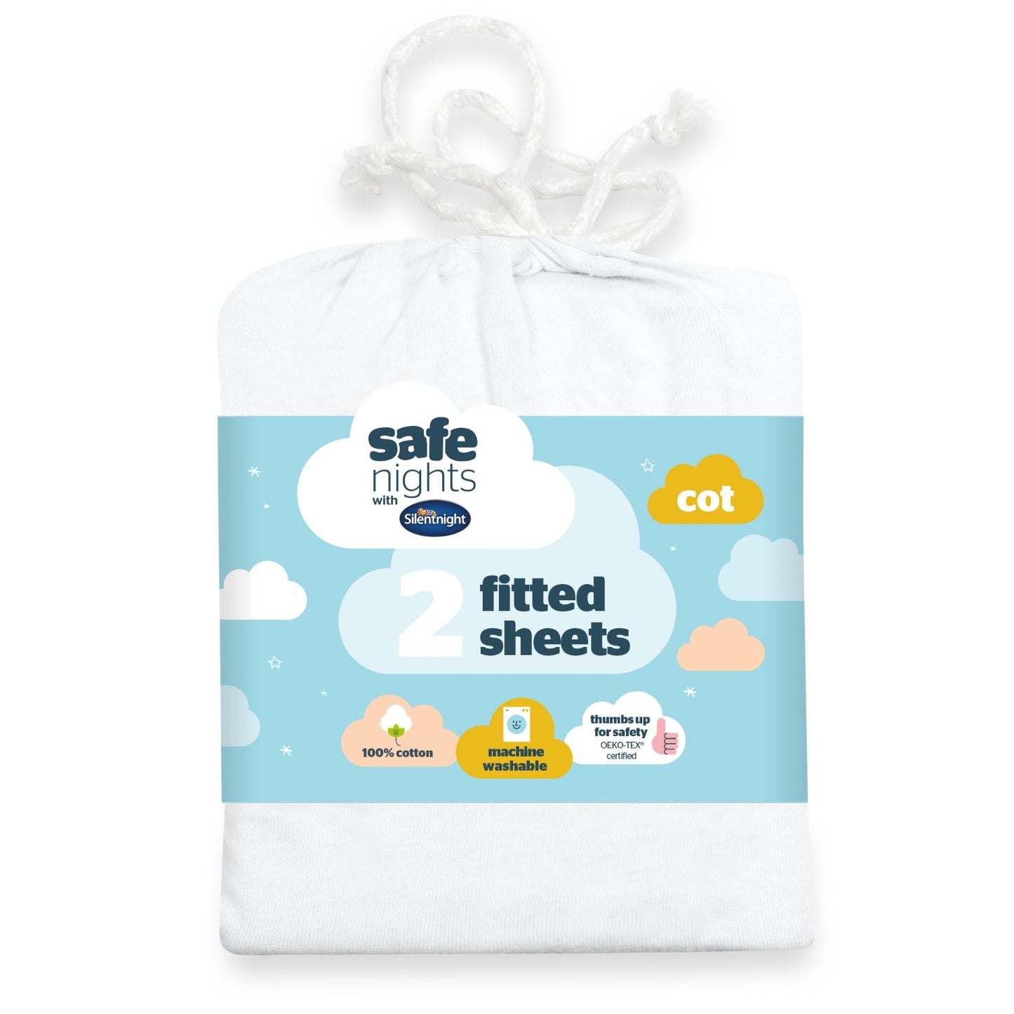 Silentnight Safe Nights White 100% Cotton Baby Fitted Sheet (2 Pack)