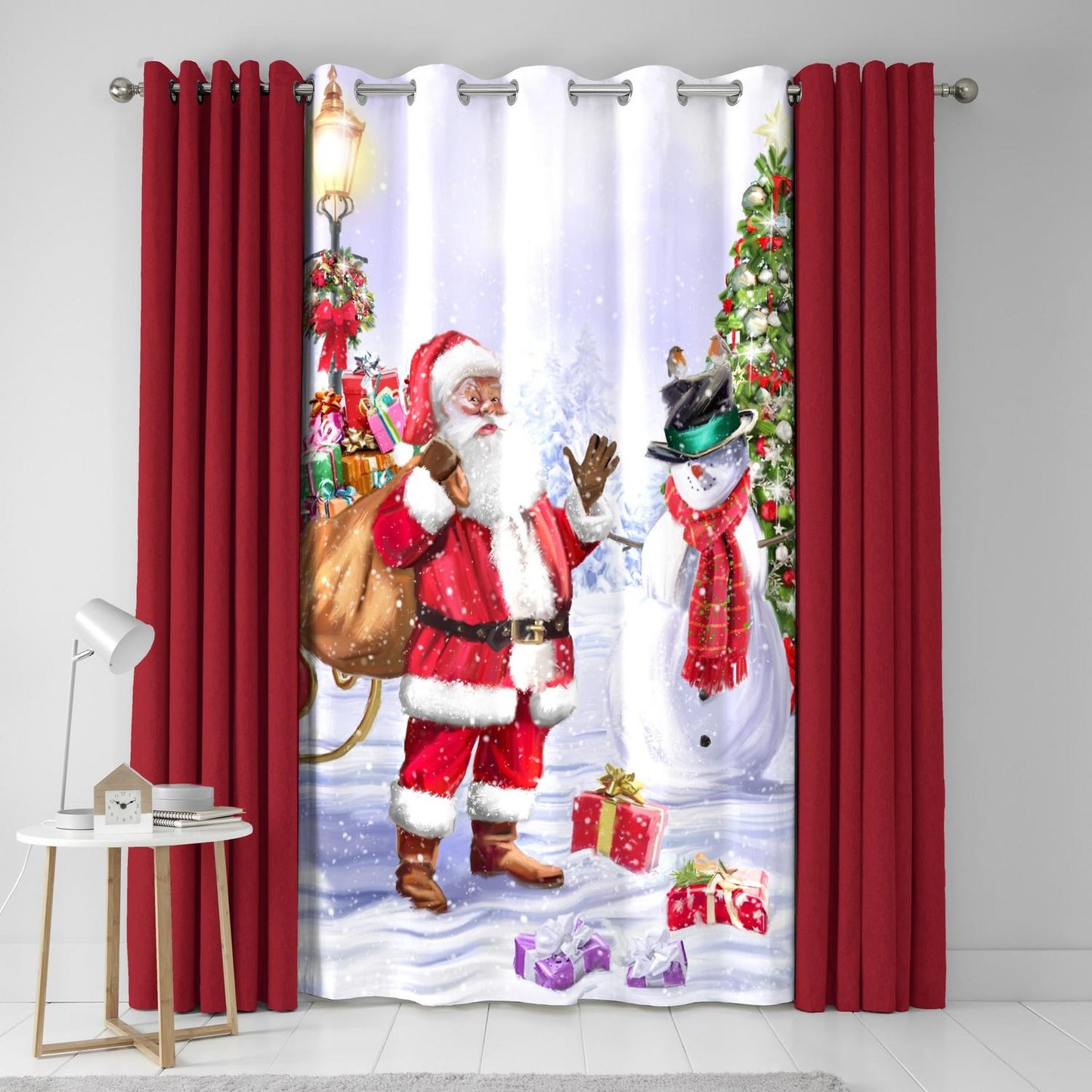 Santa & Snowy Eyelet Single Panel Door Curtain
