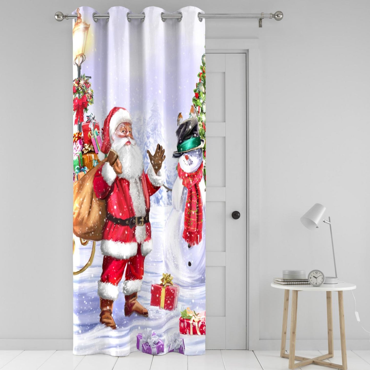 Santa & Snowy Eyelet Single Panel Door Curtain