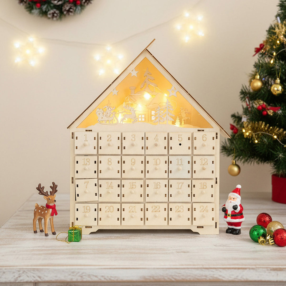 DIY Christmas Deer Advent Calendar with Lights