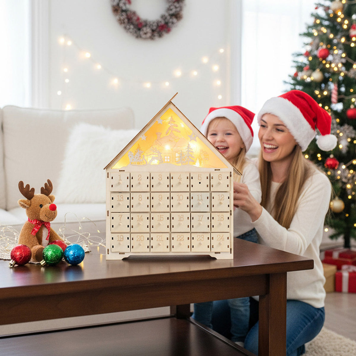 DIY Christmas Deer Advent Calendar with Lights