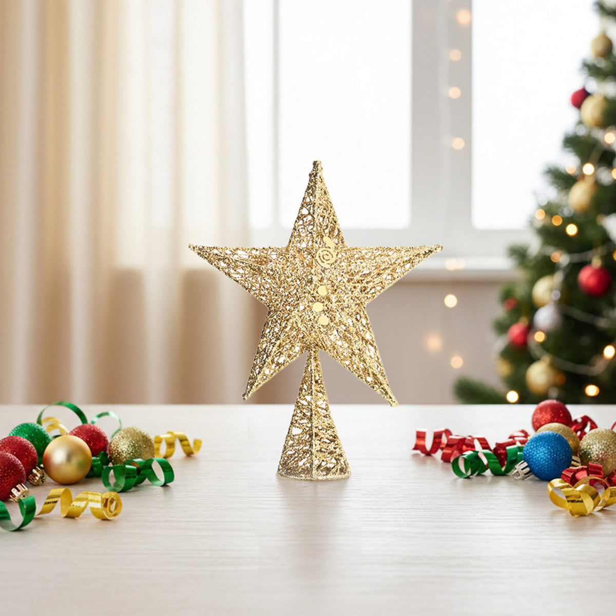 Gold Glitter Star Christmas Tree Topper 30cm