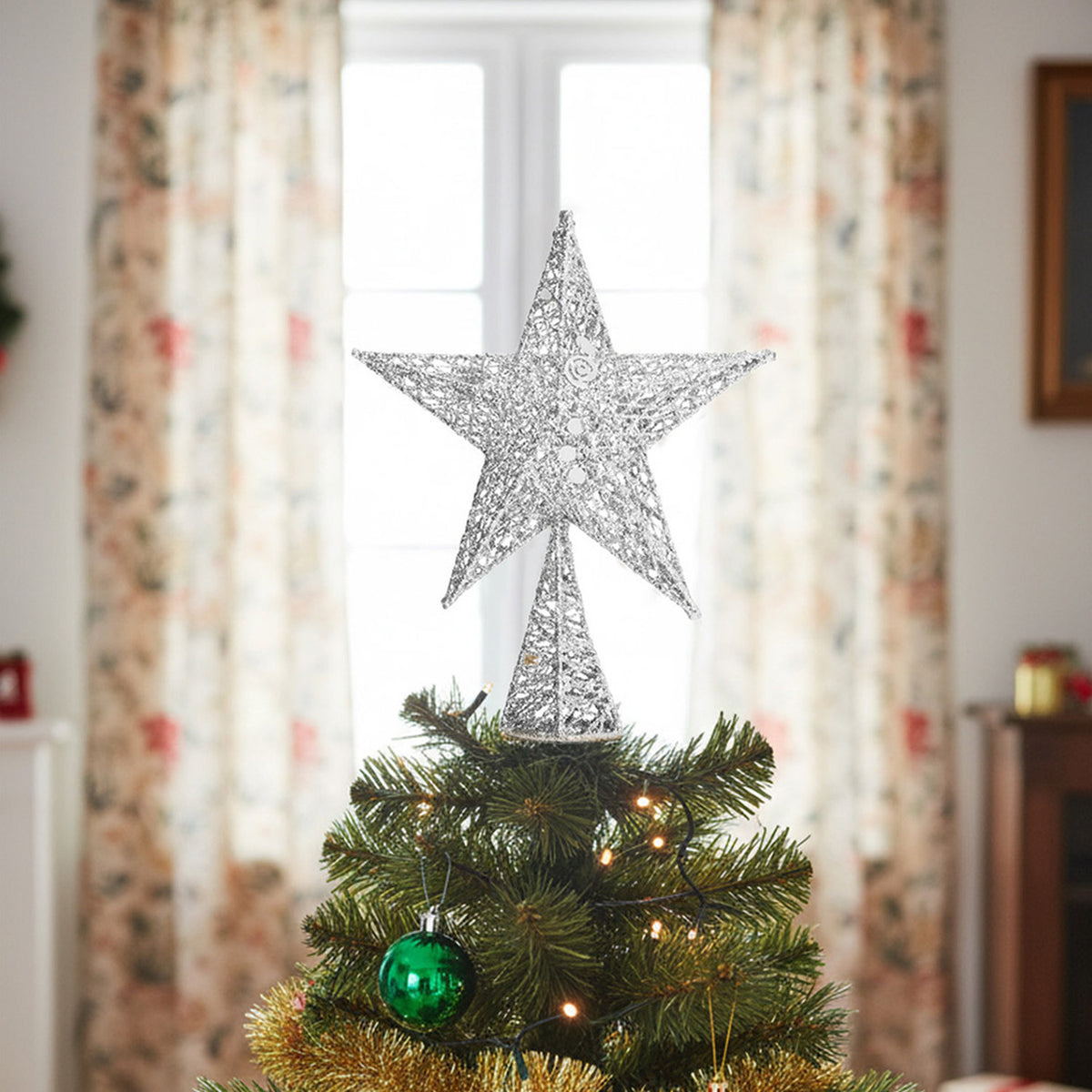 Silver Sequin Star Christmas Tree Topper 40cm