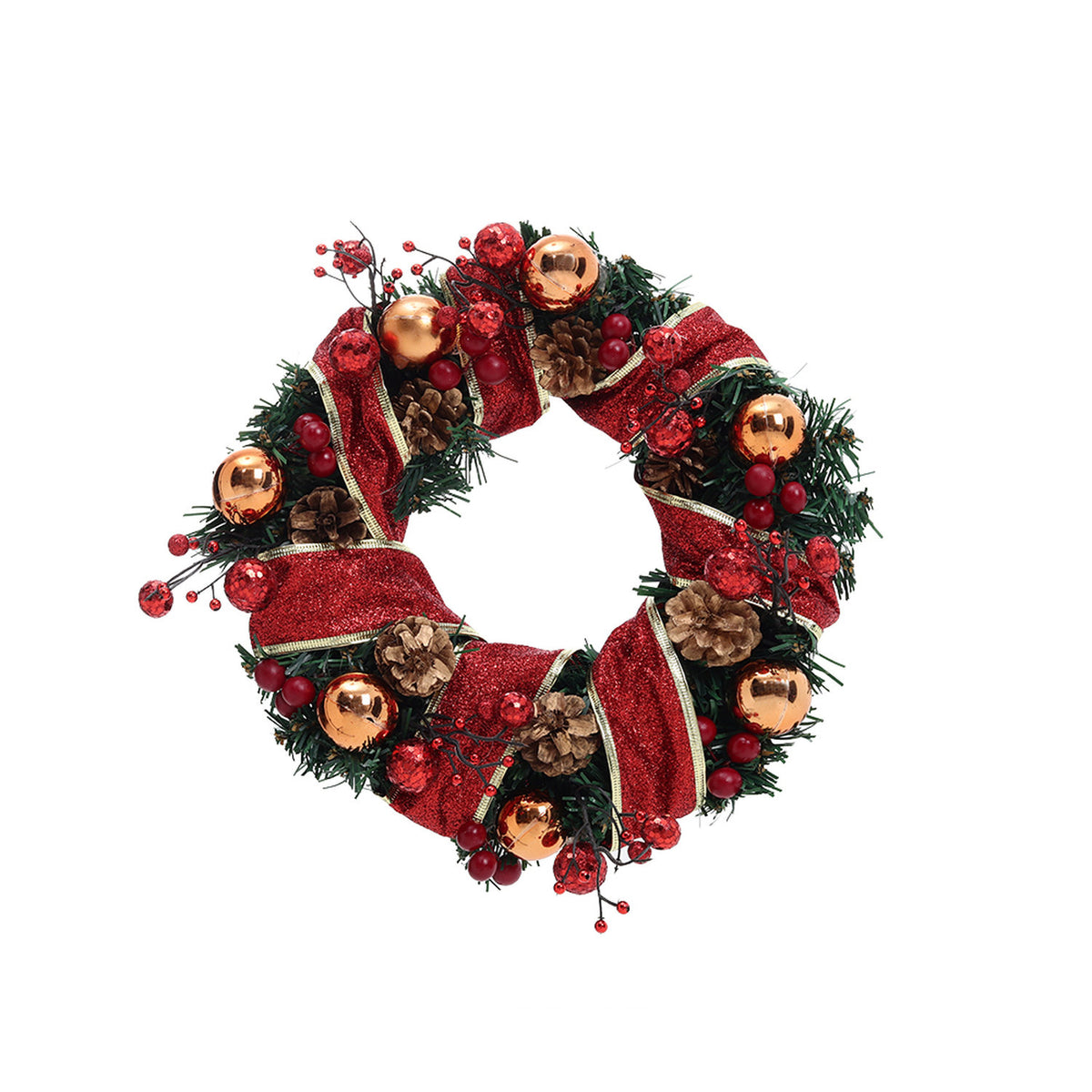 LED Red Christmas Wreath with Pine Cones 30cm
