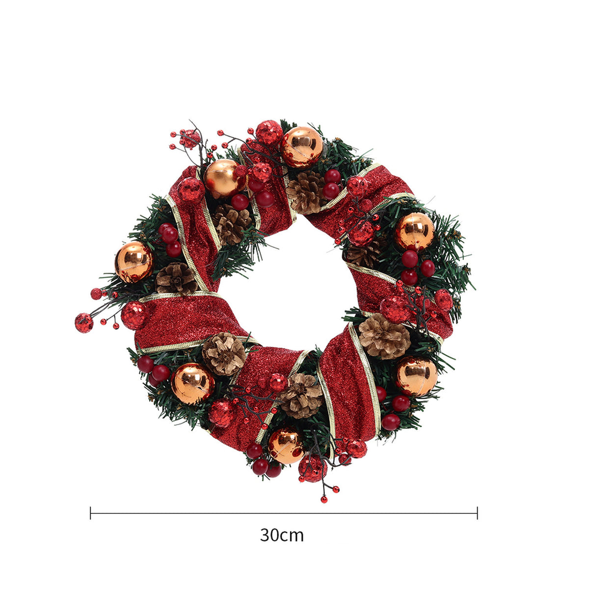 LED Red Christmas Wreath with Pine Cones 30cm