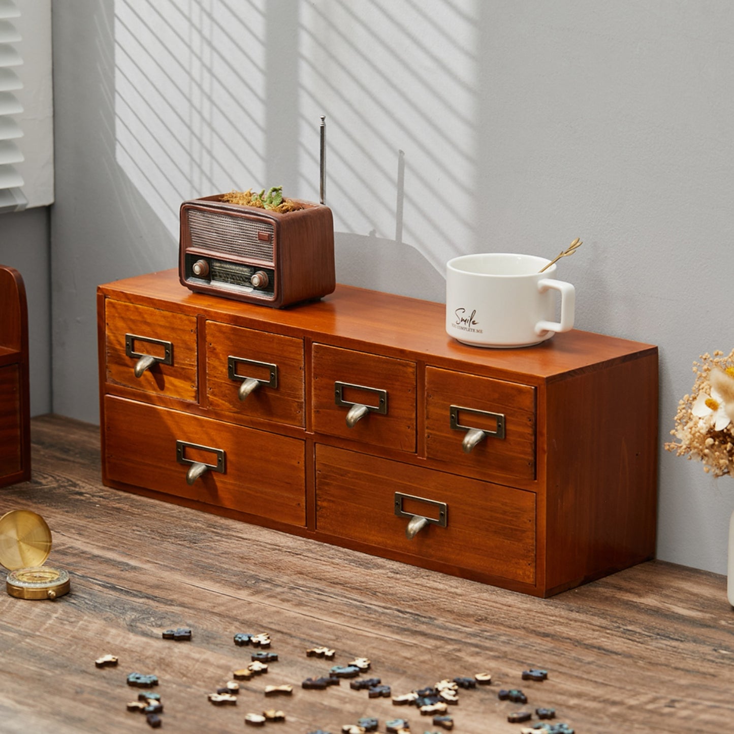 6-Drawer Retro Wooden Desktop Storage Organiser