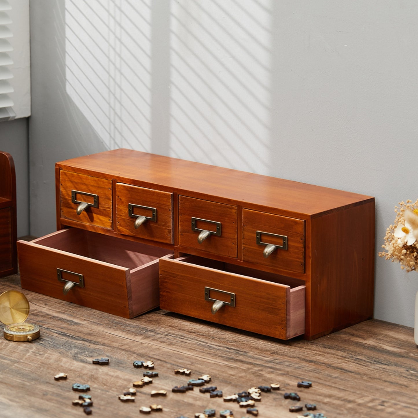 6-Drawer Retro Wooden Desktop Storage Organiser