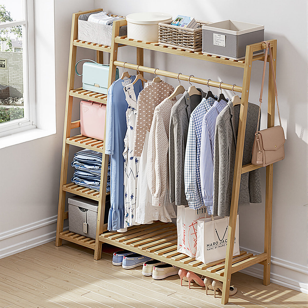 7-Tier Natural Bamboo Clothes Rack