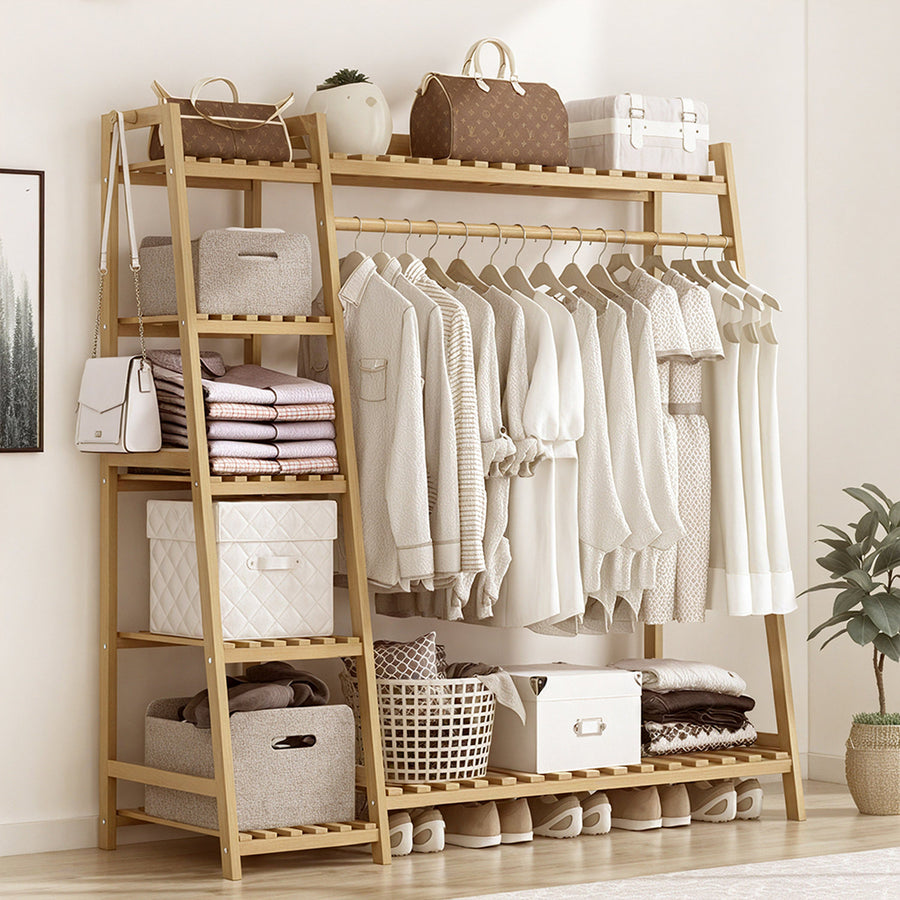 7-Tier Natural Bamboo Clothes Rack