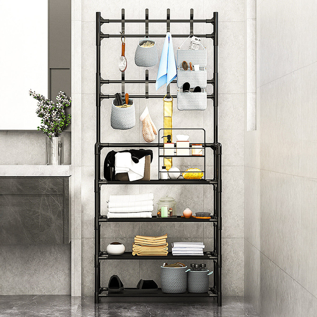 Hallway 4 Tier Shoe Rack with Coat Hanger