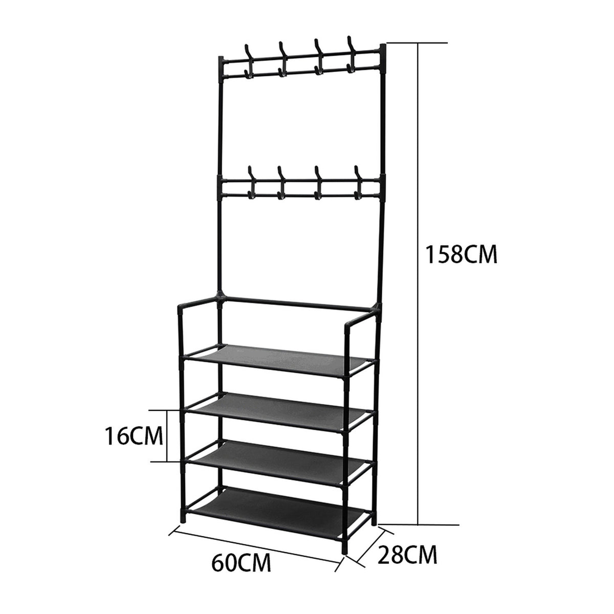Hallway 4 Tier Shoe Rack with Coat Hanger