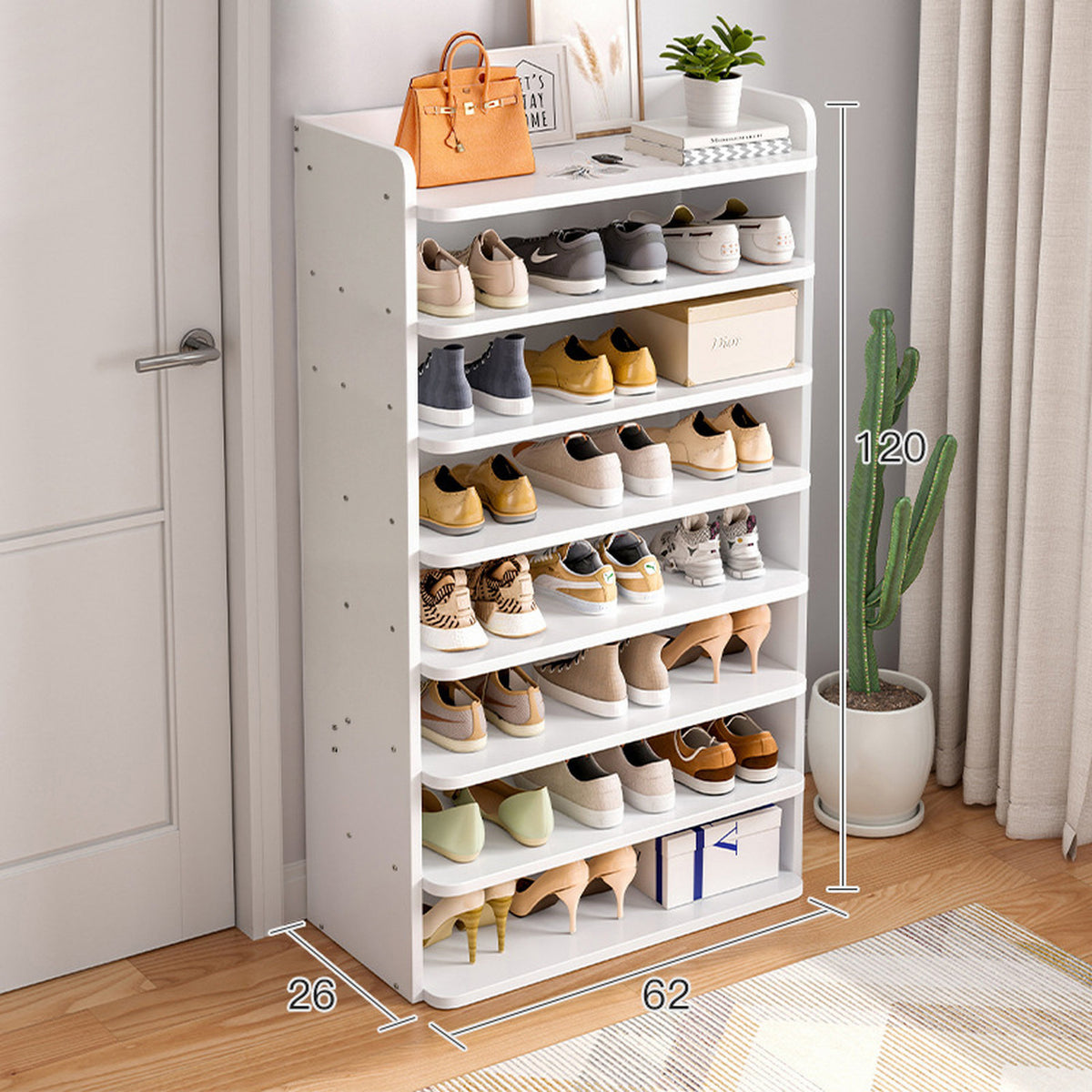 8-Tier White Wooden Shoe Rack