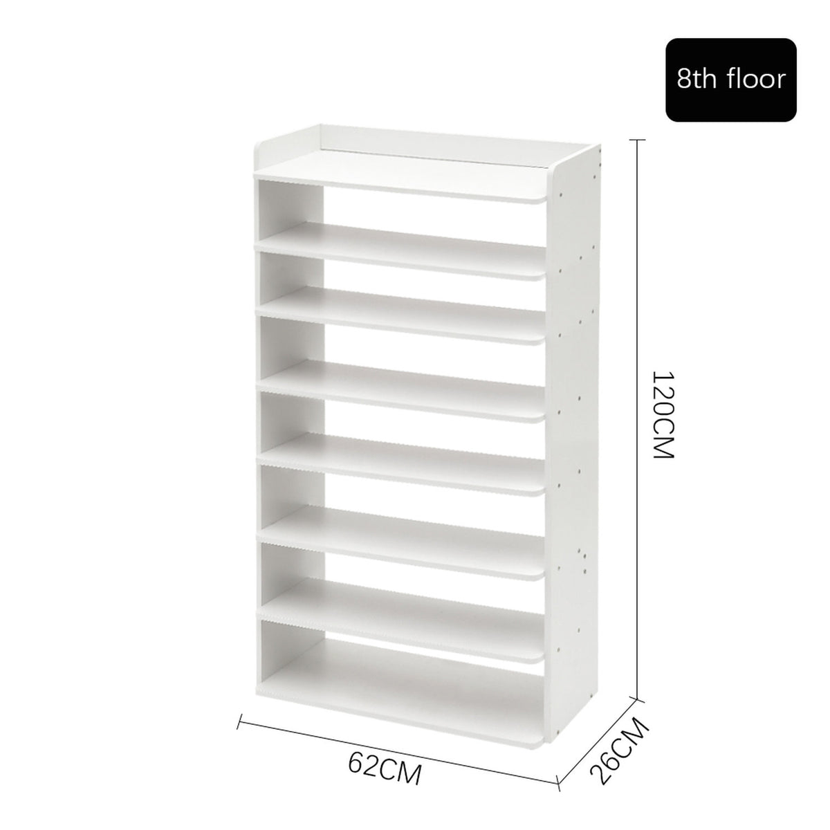 8-Tier White Wooden Shoe Rack
