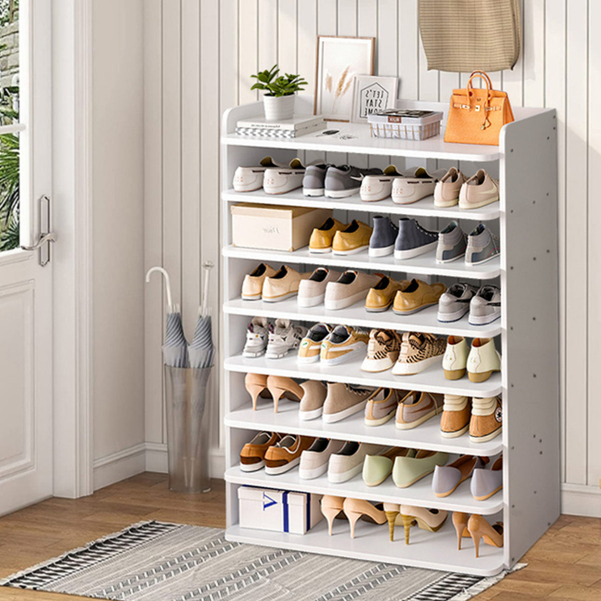 8-Tier White Wooden Shoe Rack