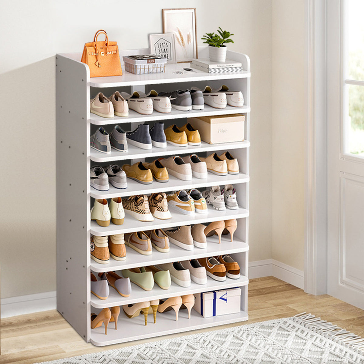 8-Tier White Wooden Shoe Rack