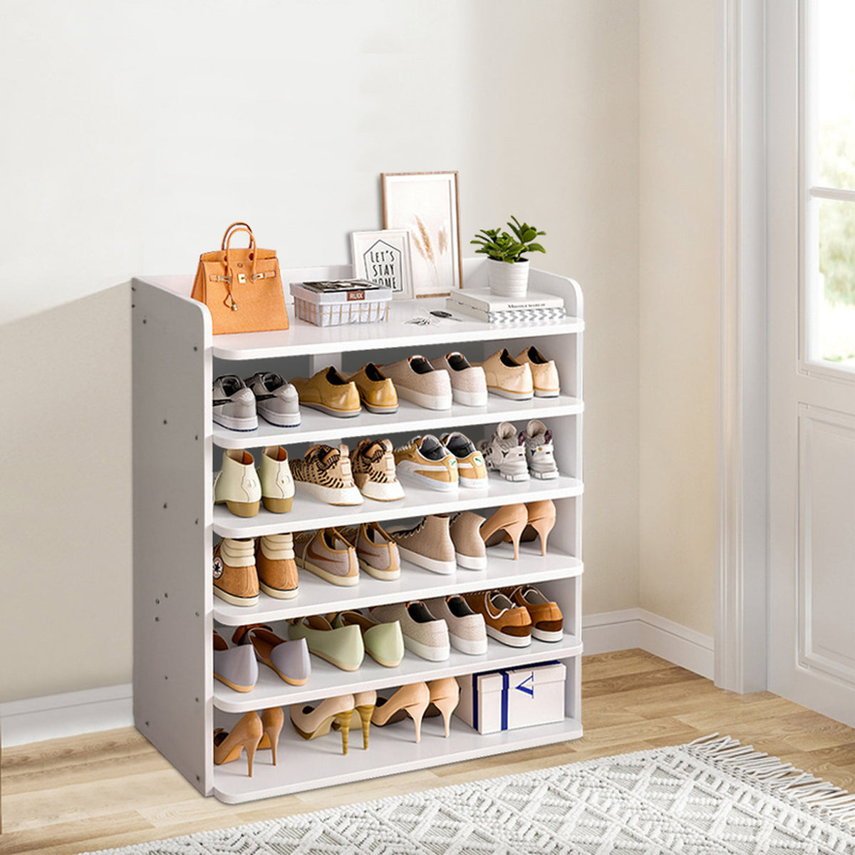 Wooden 6 Tier Shoe Rack White