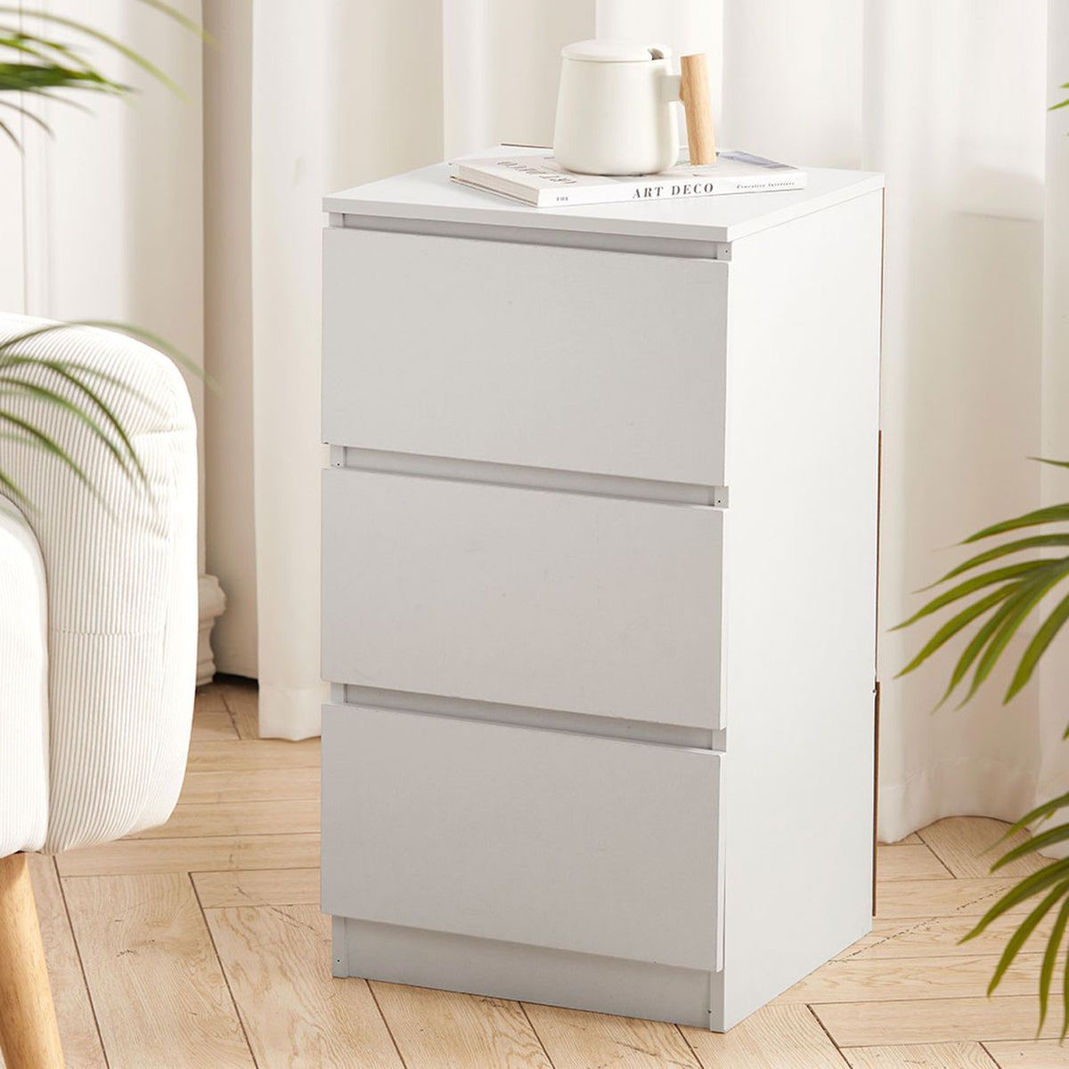 Bedside Table 3 Drawer Warm White