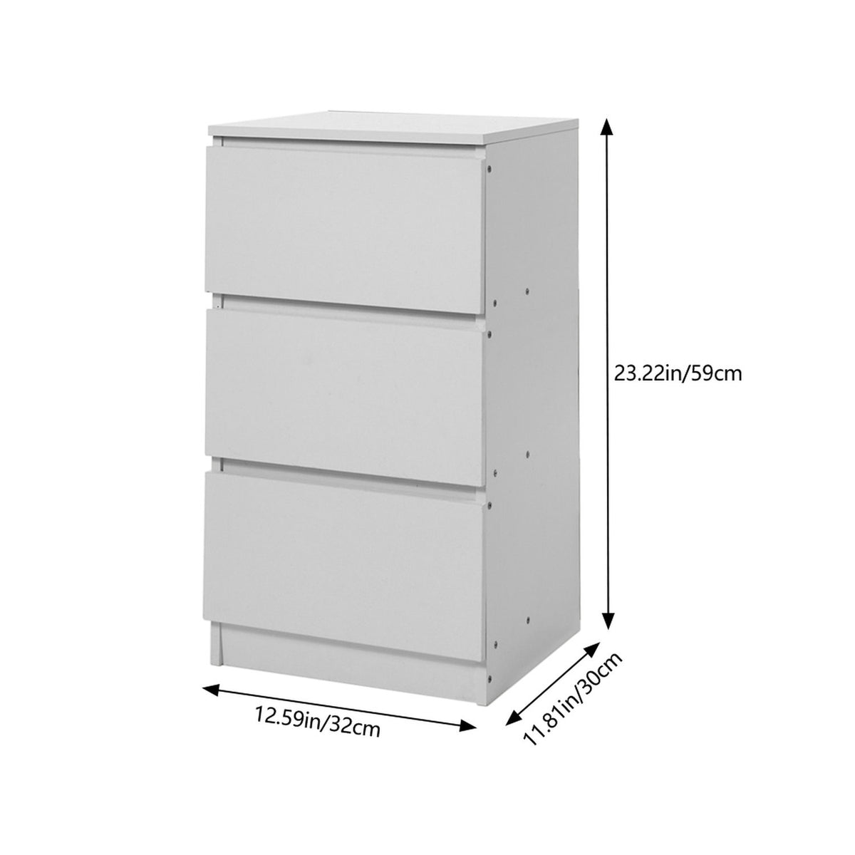 Bedside Table 3 Drawer Warm White