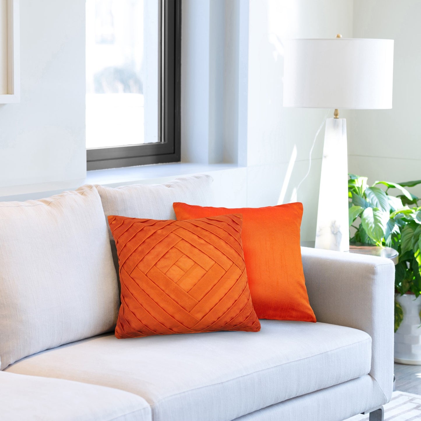 Serenity Burnt Orange Pleated Cushion Cover Pair