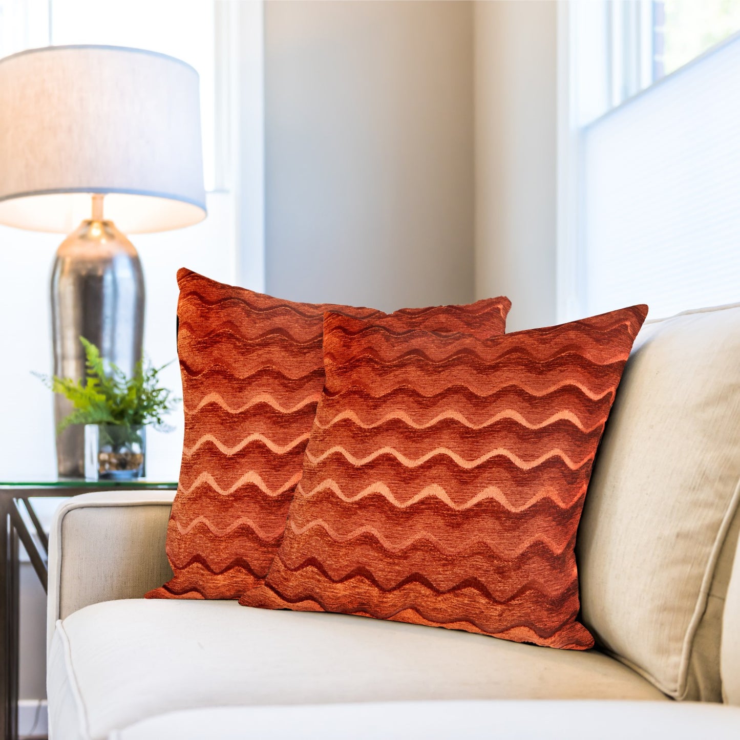 Sinead Terracotta Satin Chenille Cushion Cover Pair