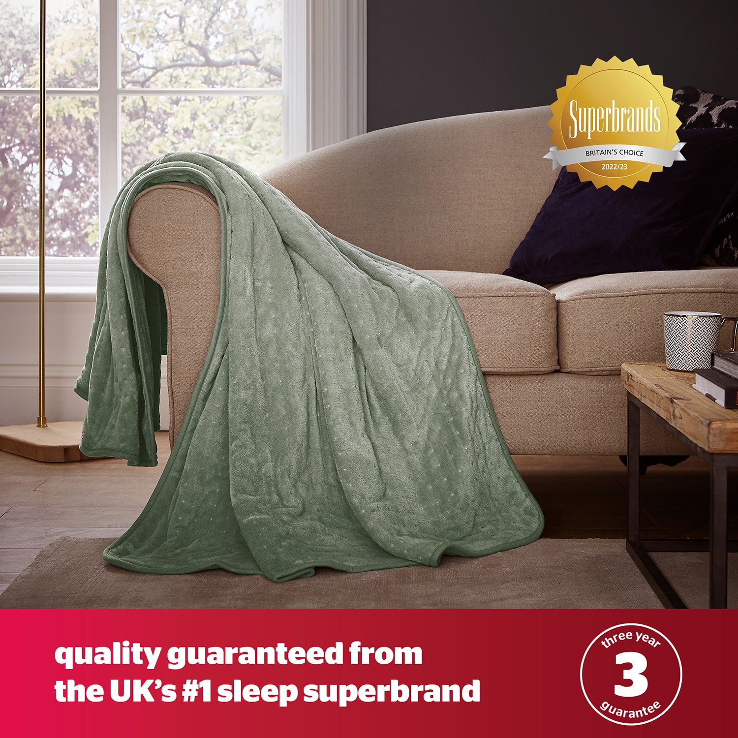 Silentnight Sage Green Comfort Control Luxury Heated Throw