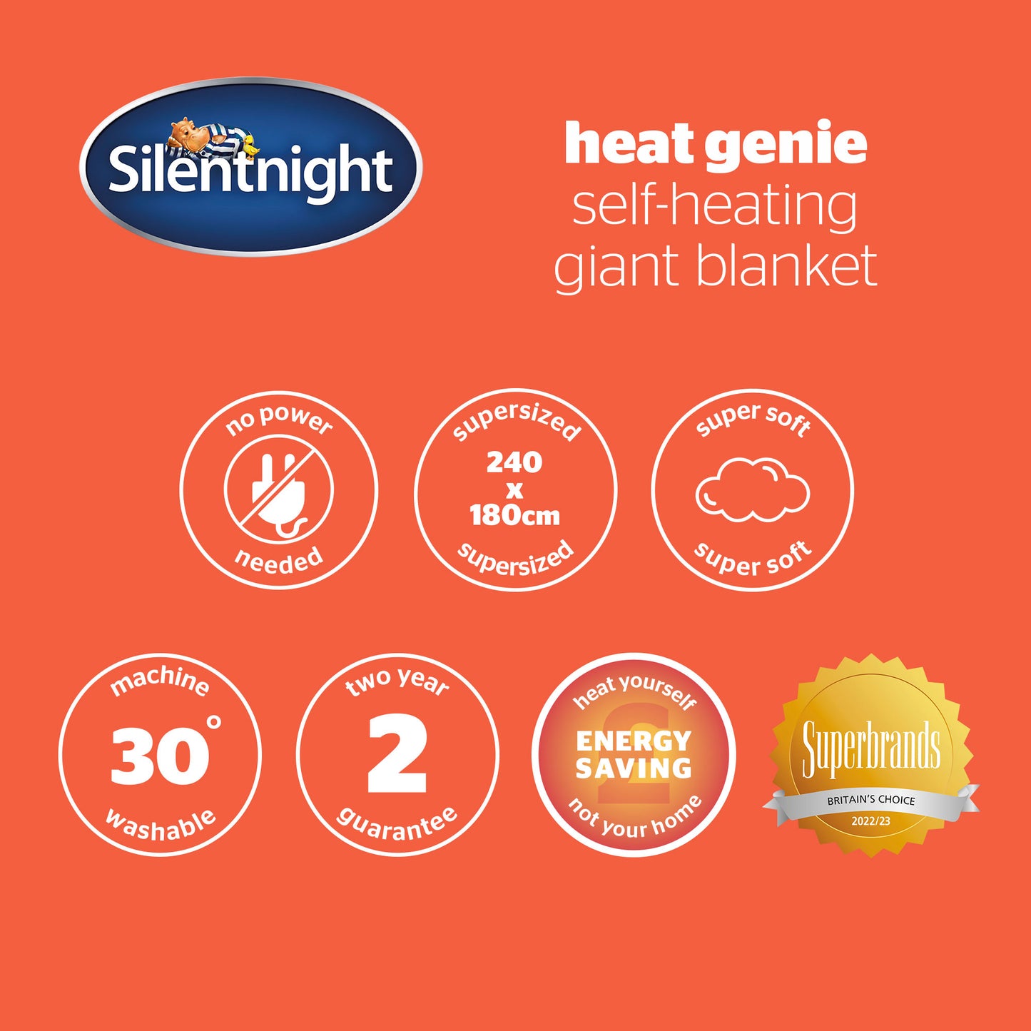 Silentnight Heat Genie Self Heating Grey Blanket