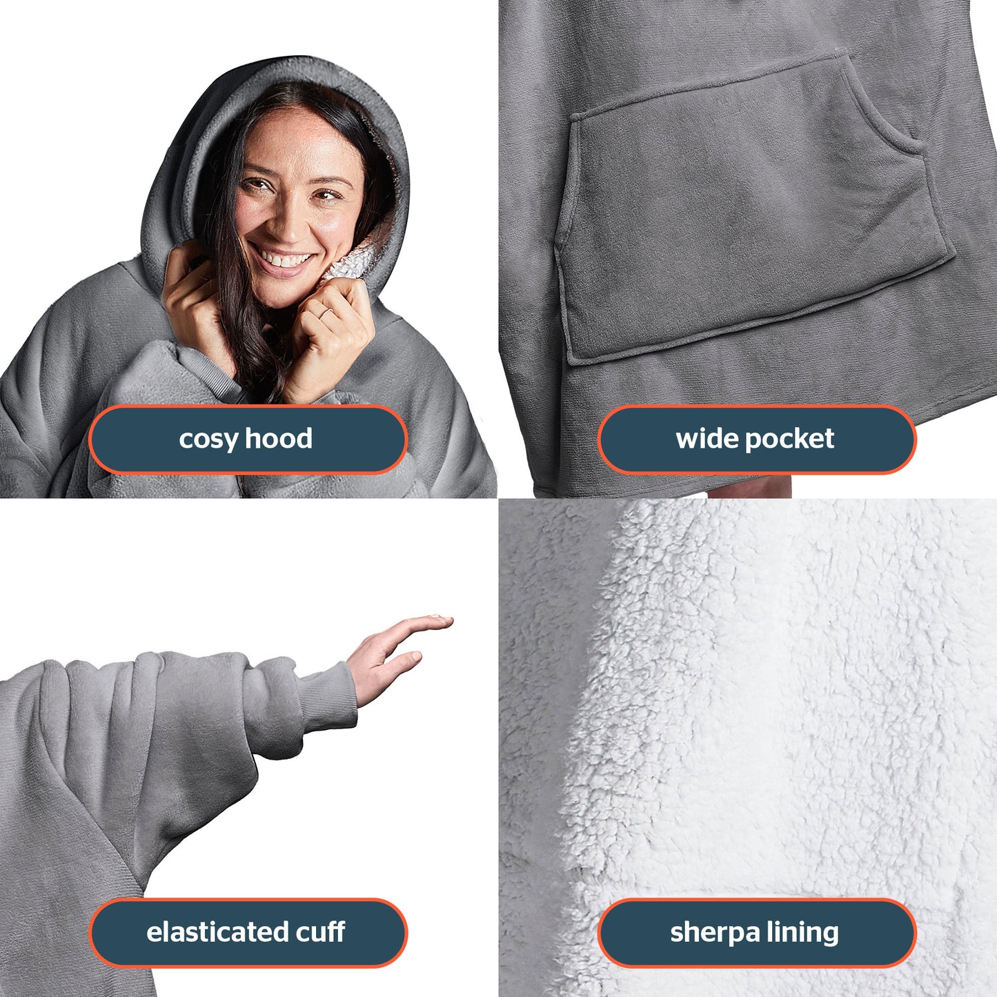 Silentnight Heat Genie Self Heating Grey Oversized Hoodie