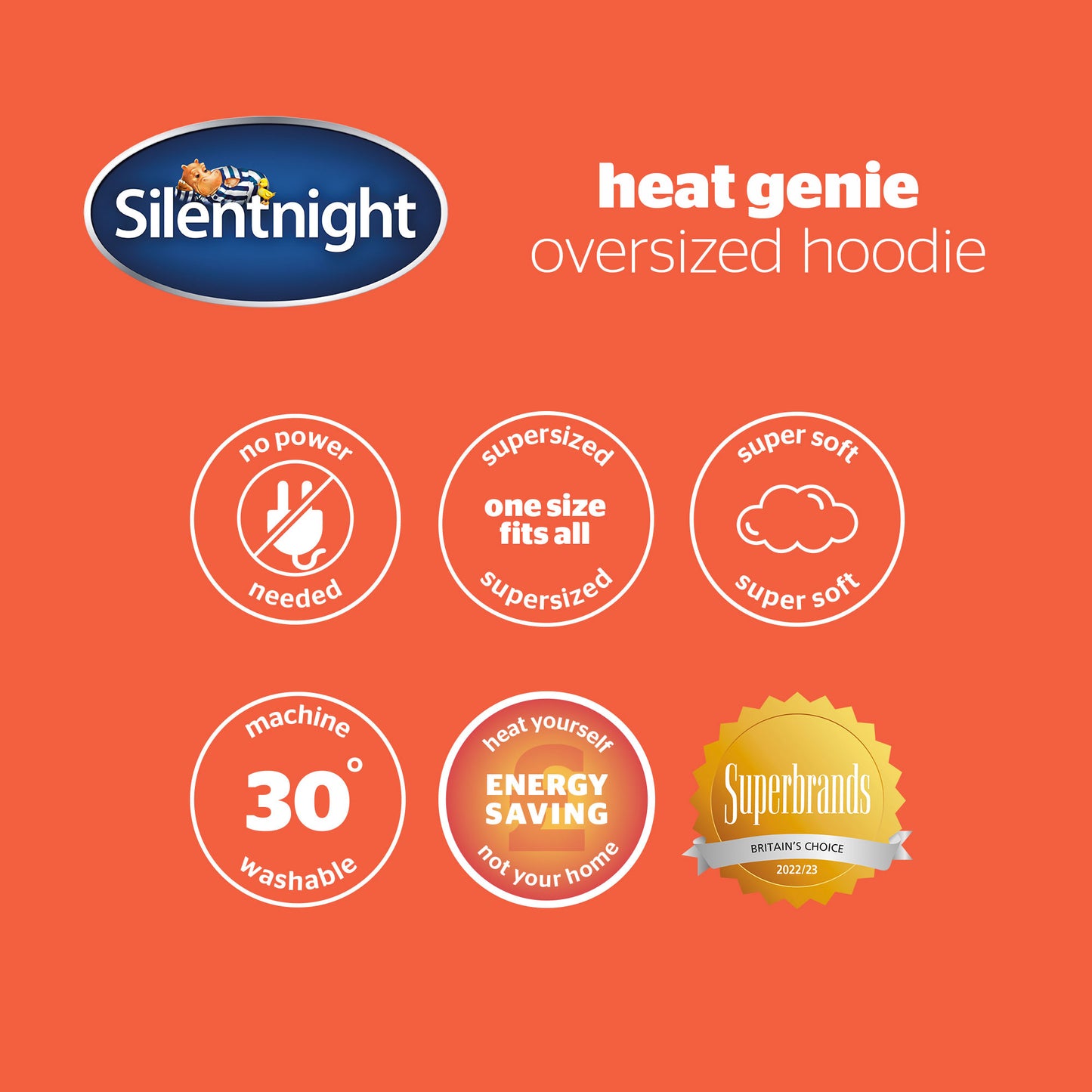 Silentnight Heat Genie Self Heating Grey Oversized Hoodie