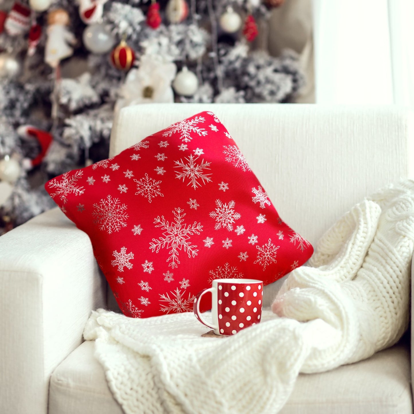 Snowflake Red Cushion Cover (Pair)