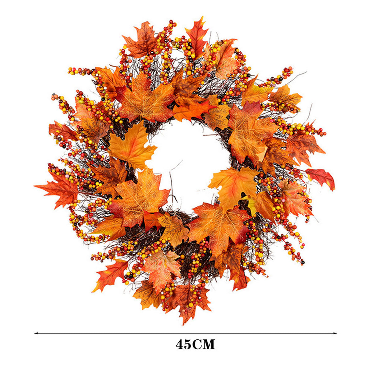 Autumn Harvest LED Wreath with Maple Leaves Twigs & Berries 45cm