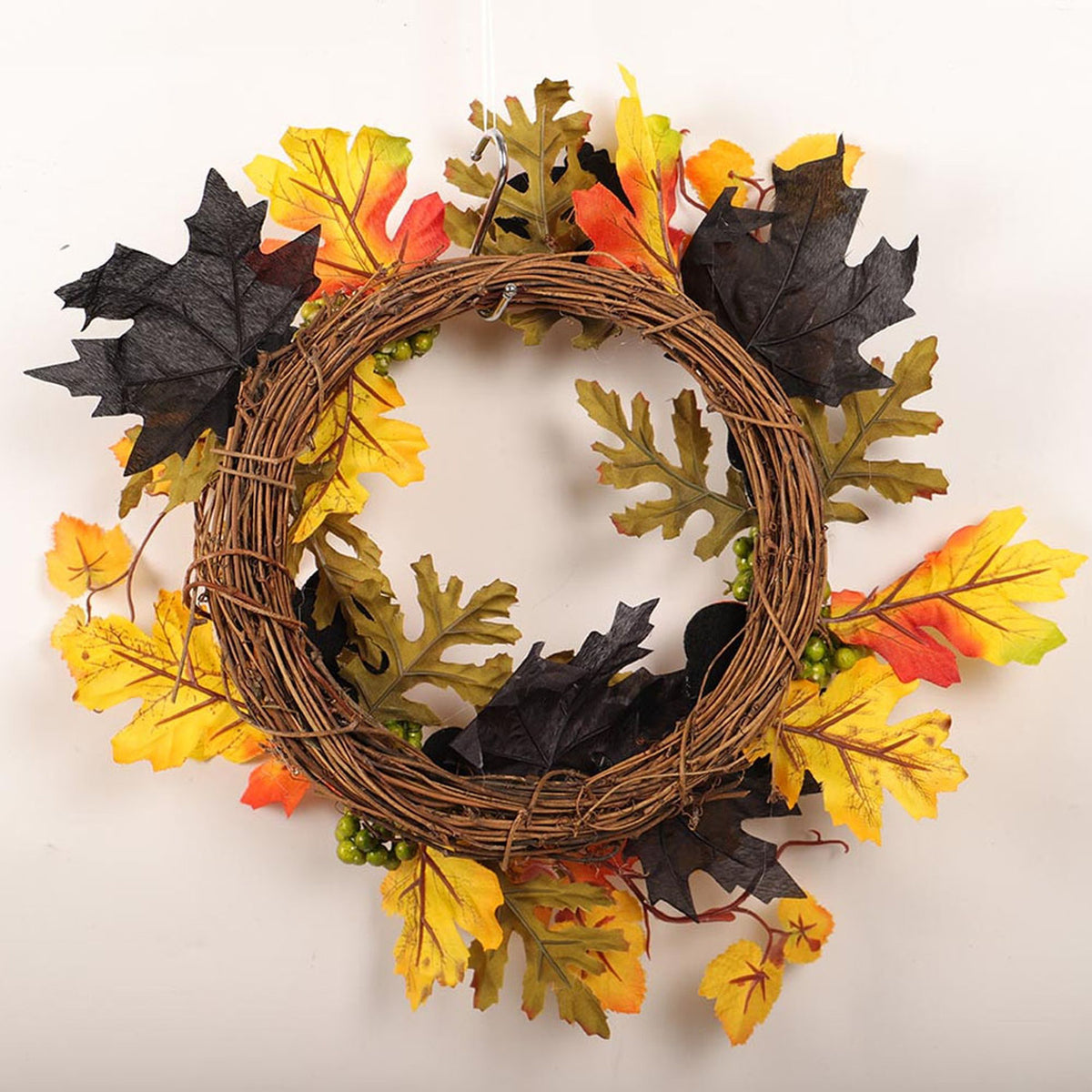 Autumn Harvest Halloween Theme Door Wreath with Lights 35cm