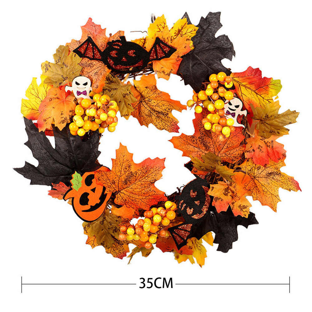 Autumn Harvest Halloween Theme Door Wreath with Lights 35cm