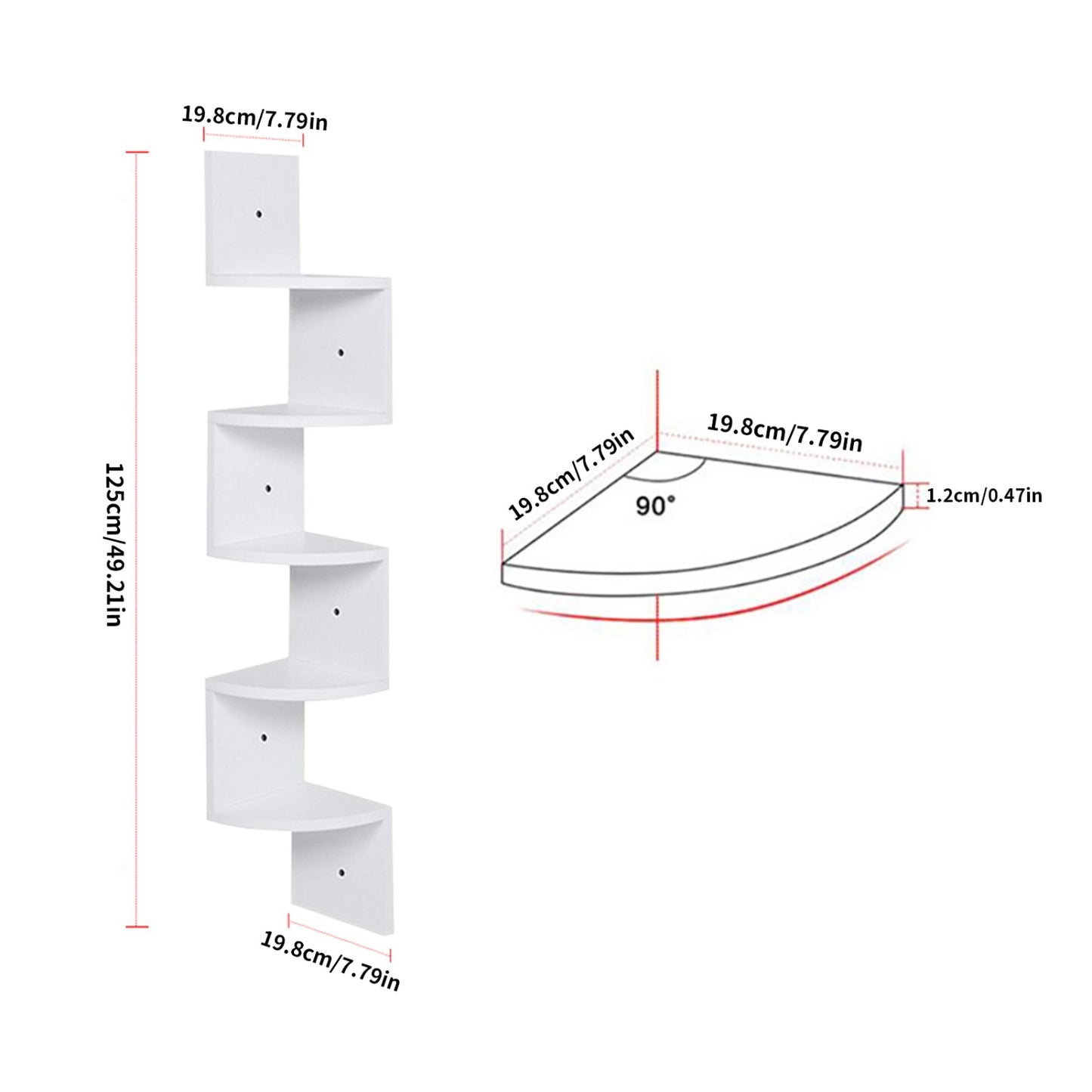 Wooden Zigzag Floating Corner Shelves 5-Tier White