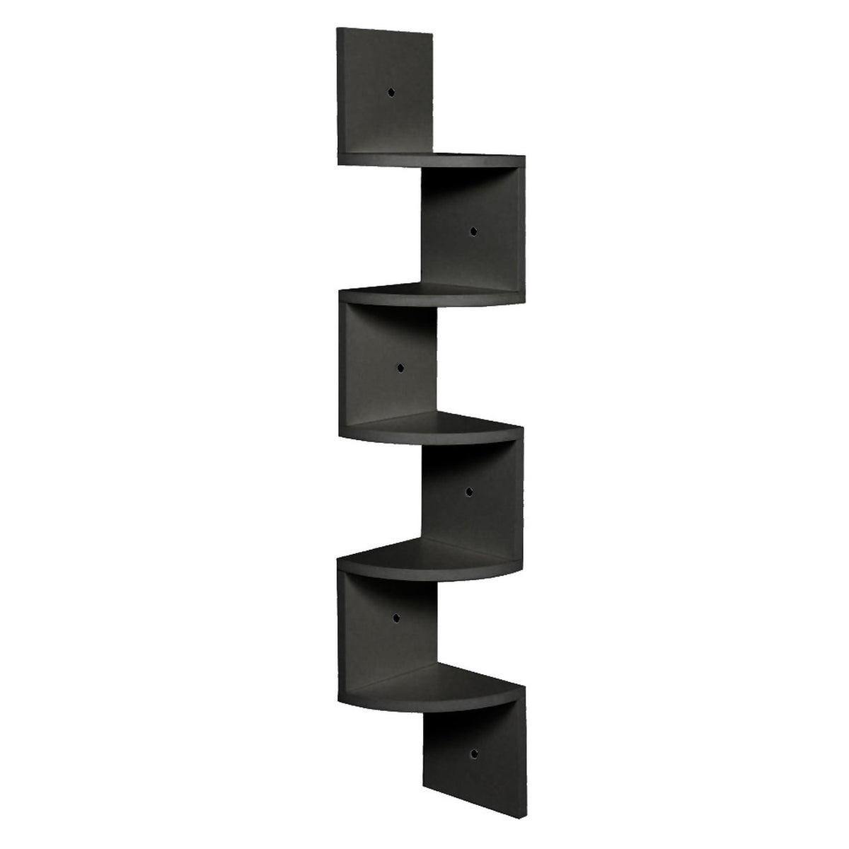 5 Tier Black Wooden Zigzag Floating Corner Shelf