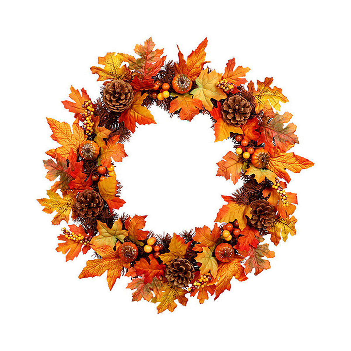 Autumn Harvest LED Wreath with Maple Leaves Pumpkins & Pinecones 60cm