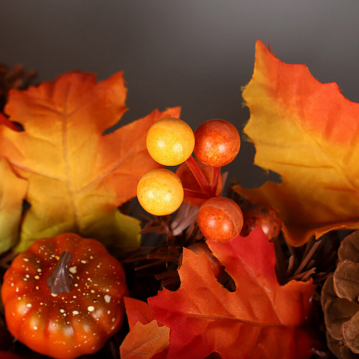 Autumn Harvest LED Wreath with Maple Leaves Pumpkins & Pinecones 60cm