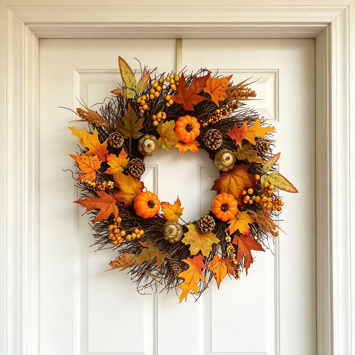 Autumn Harvest Fall Pumpkin Door Wreath 45cm