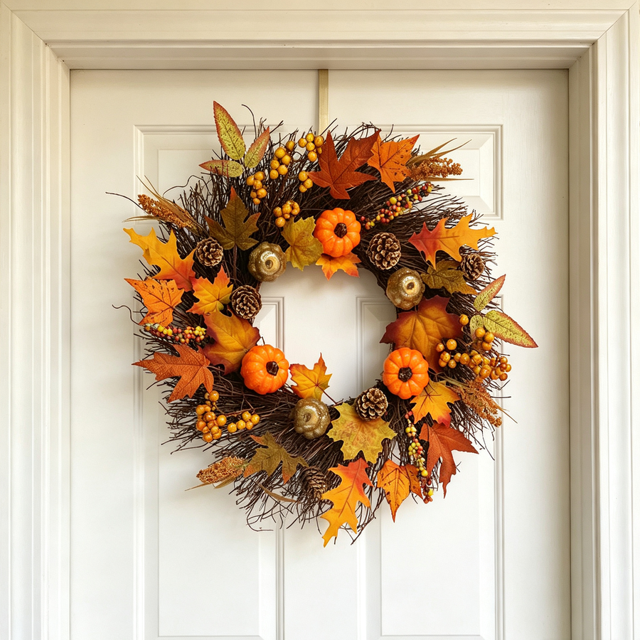 Autumn Harvest Fall Pumpkin Door Wreath 45cm