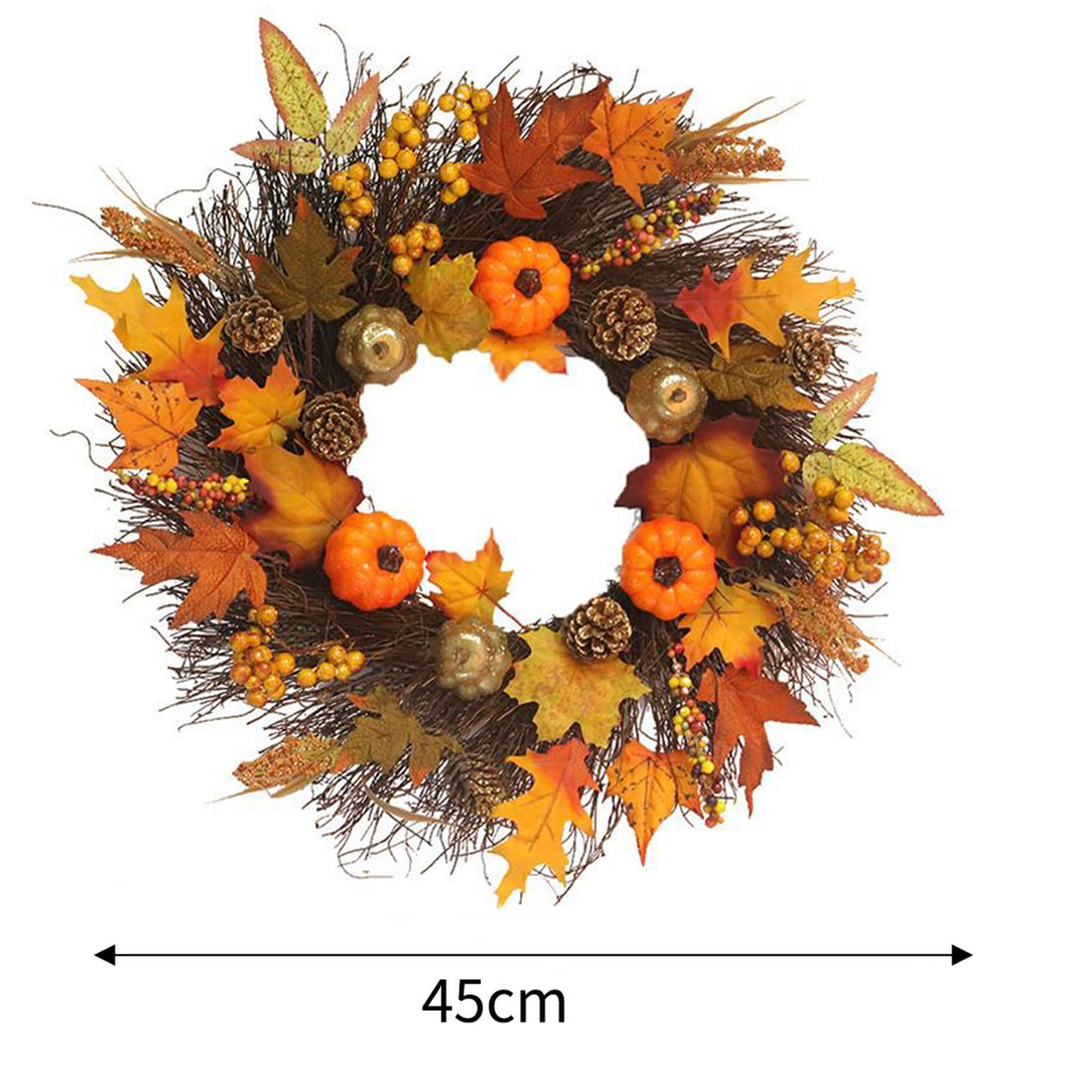 Autumn Harvest Fall Pumpkin Door Wreath 45cm
